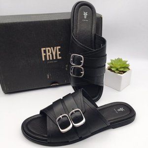 FRYE Tait Moto Slide Black Leather